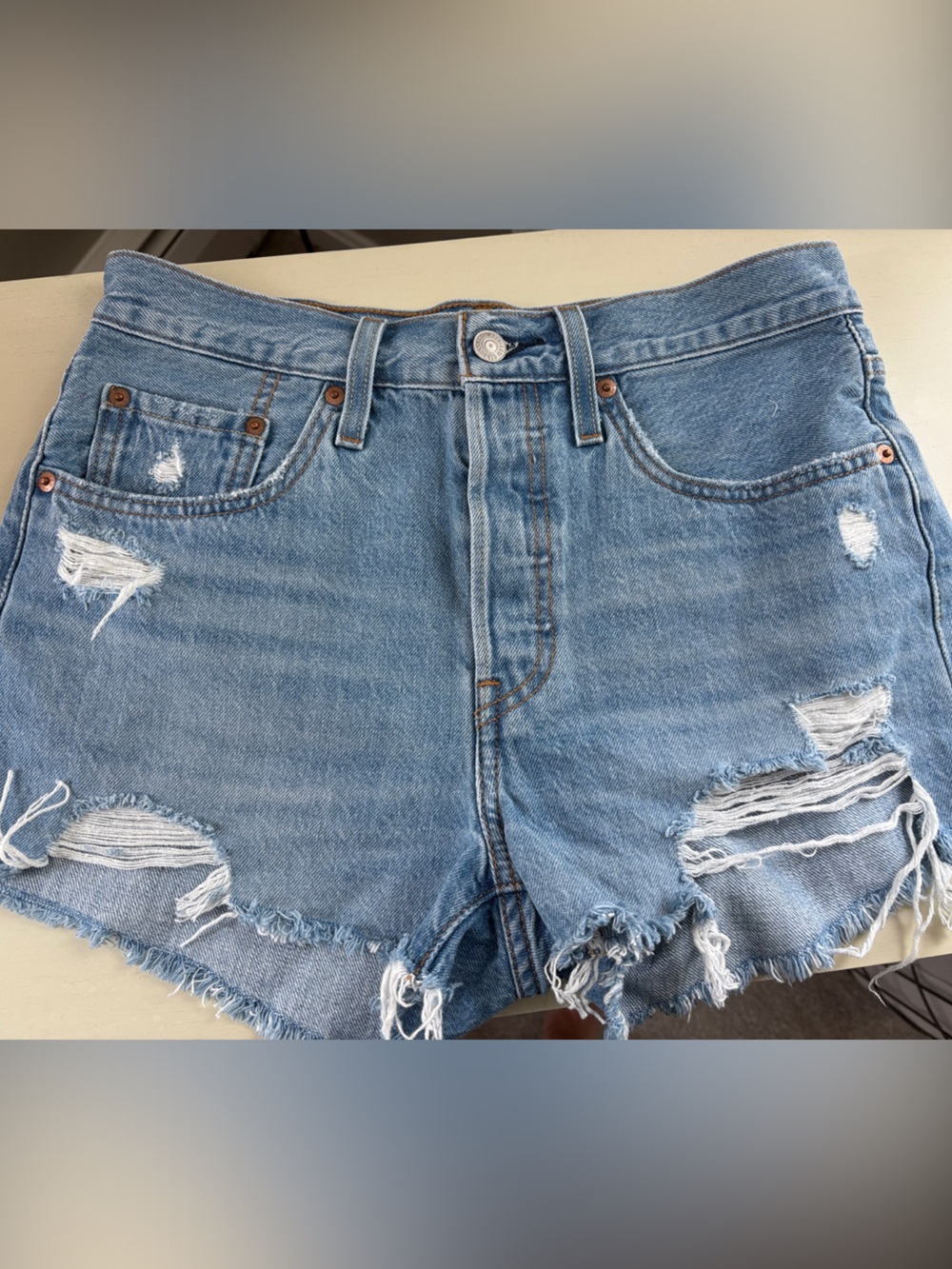 Levi's Light Blue Ripped Denim Shorts